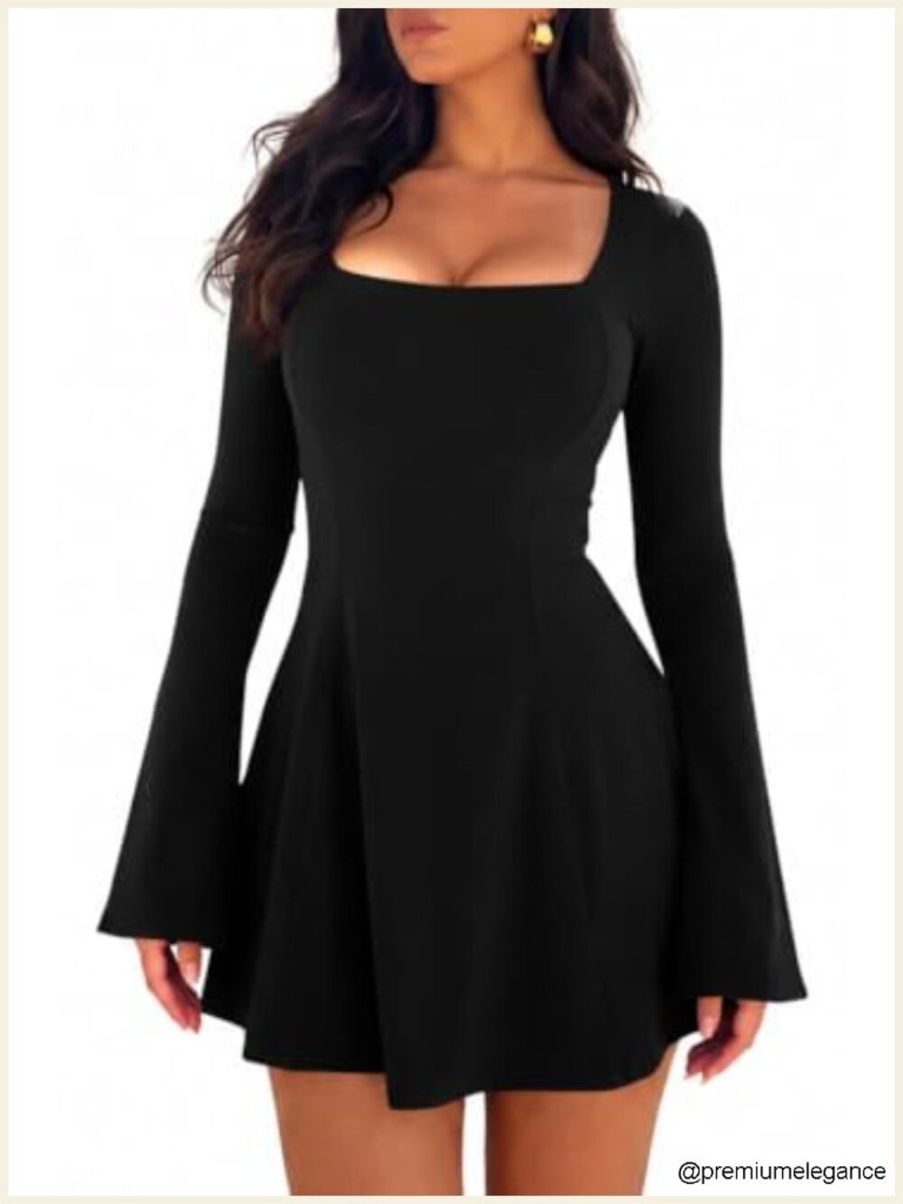 Flare Long Sleeve Square Neck Party Mini Dress Bodycon with Inner Shorts